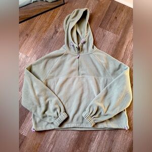 SO Quarter Zip Fleece Pullover Sweatshirt Fuzzy Sherpa Teddy Sage Green L XL